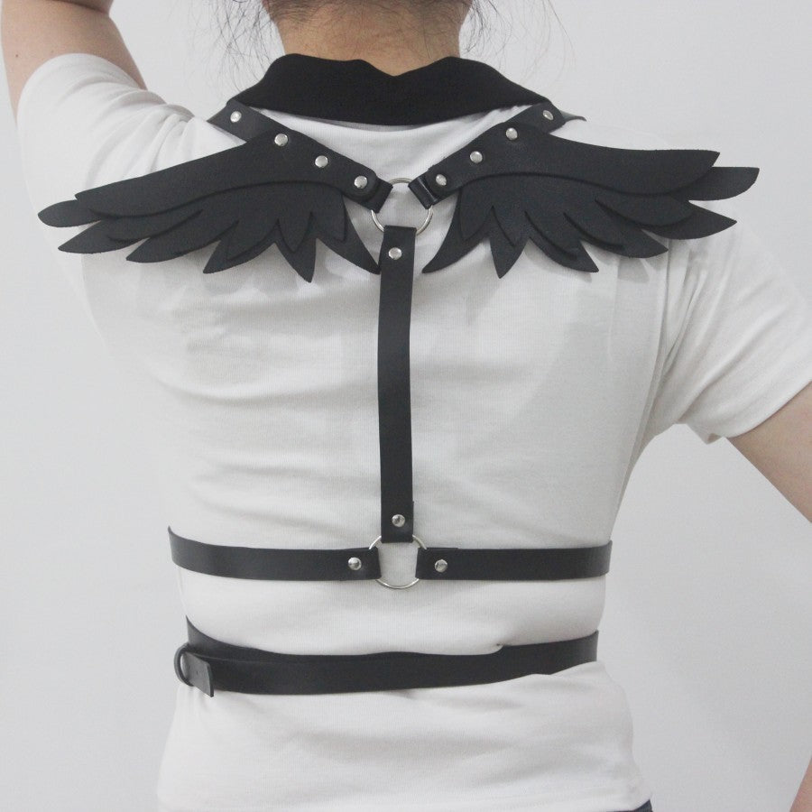 Ceinture punk à ailes noires, mode unisexe, avec boucle de fixation, style tendance et all-match, par MARKET DE PRODUITS DE BEAUTÉ & SANTÉ.