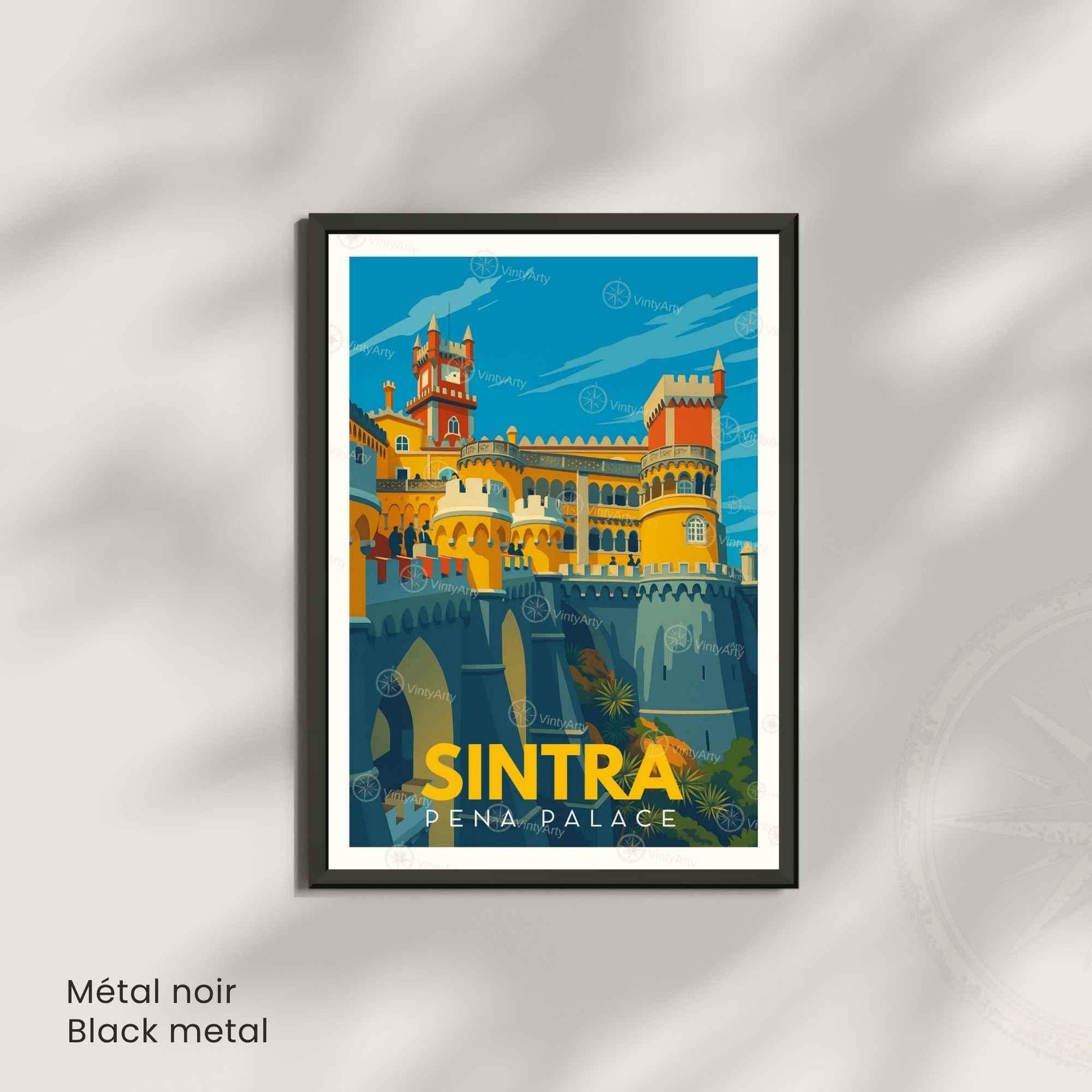 Affiche vintage du Palais de Pena à Sintra, illustration artistique représentant le célèbre site touristique au Portugal.