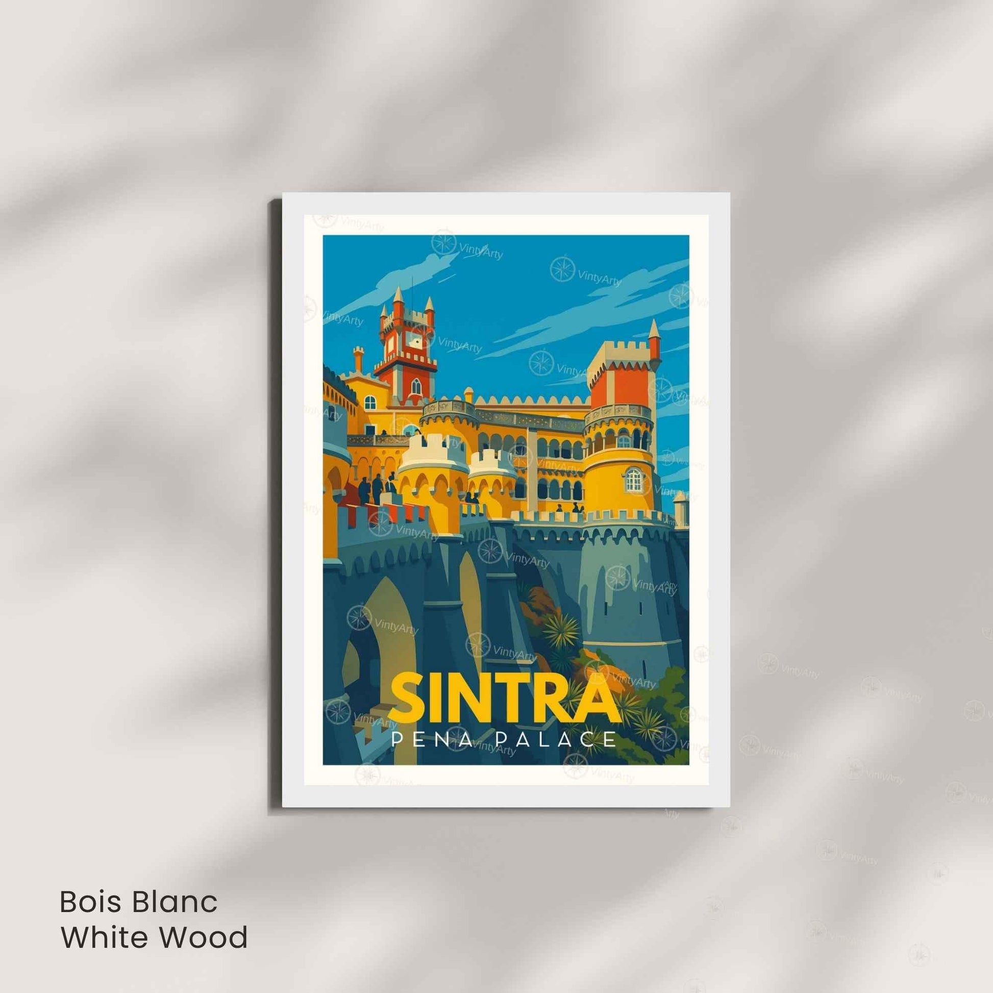 Affiche vintage du Palais de Pena à Sintra, Portugal, par VintyArty, représentant une scène artistique de voyage.