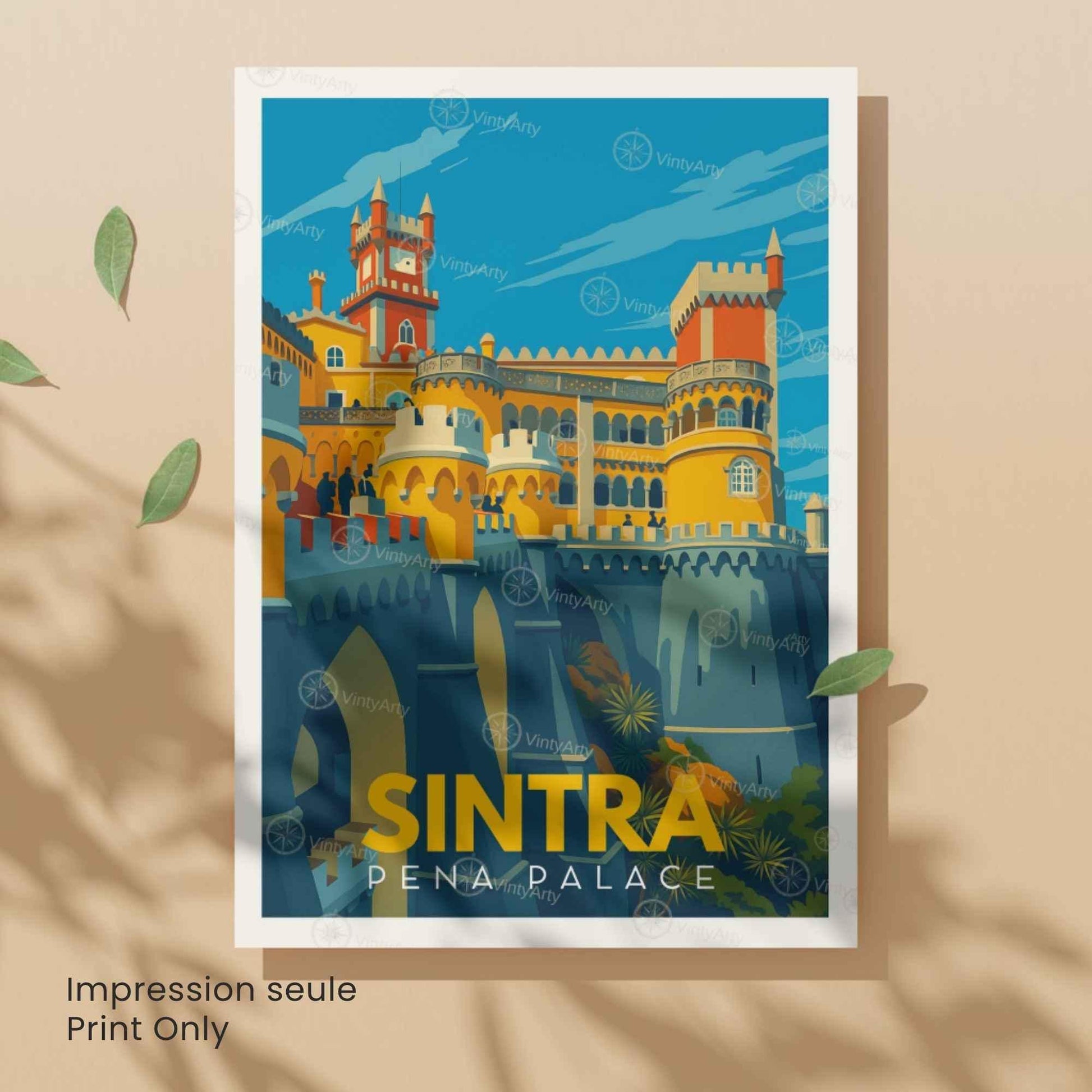 Affiche vintage Sintra – Palais de Pena, art de voyage Portugal, illustrant le célèbre monument touristique, par VintyArty