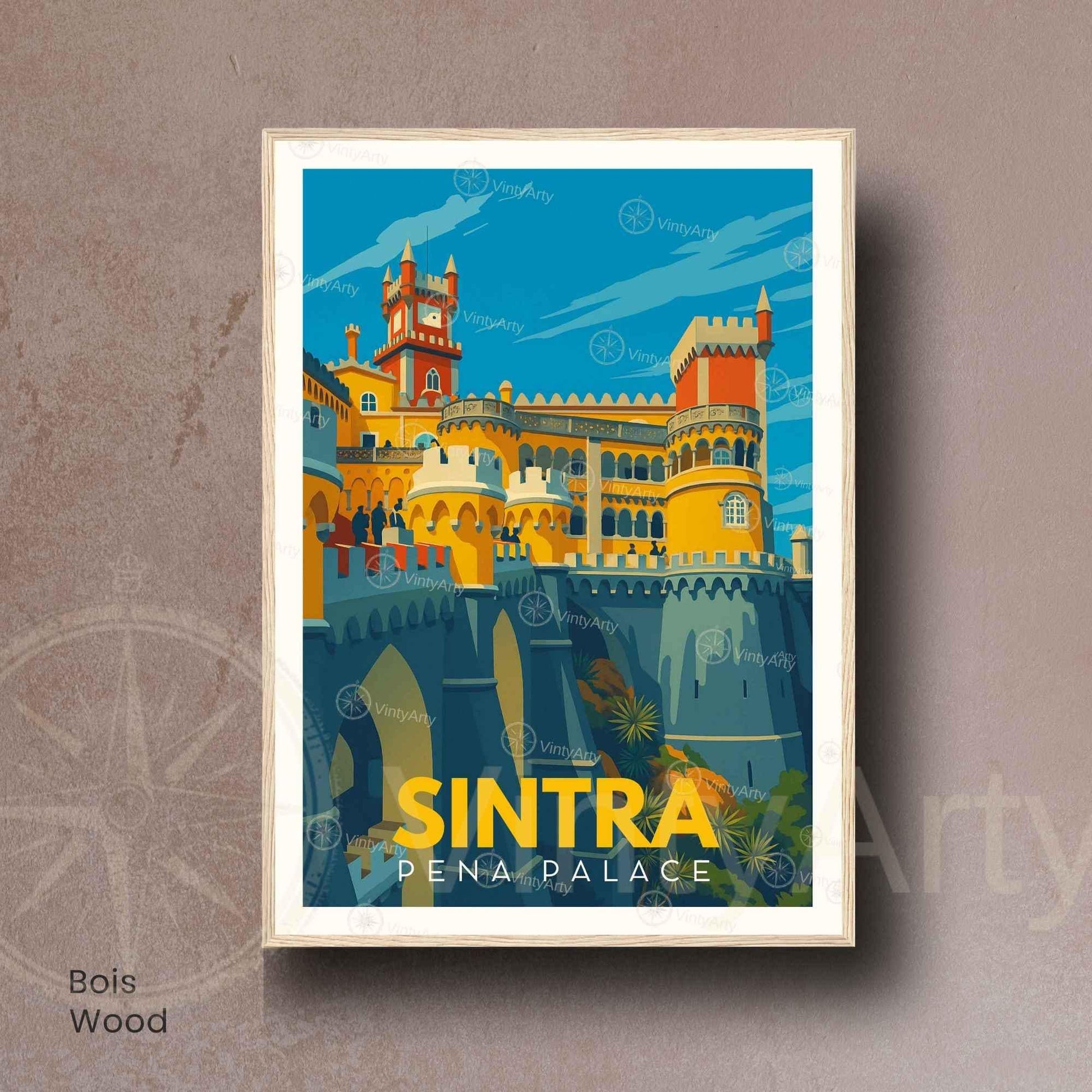 Affiche vintage du Palais de Pena à Sintra, Portugal, par VintyArty, illustration artistique du célèbre site touristique portugais