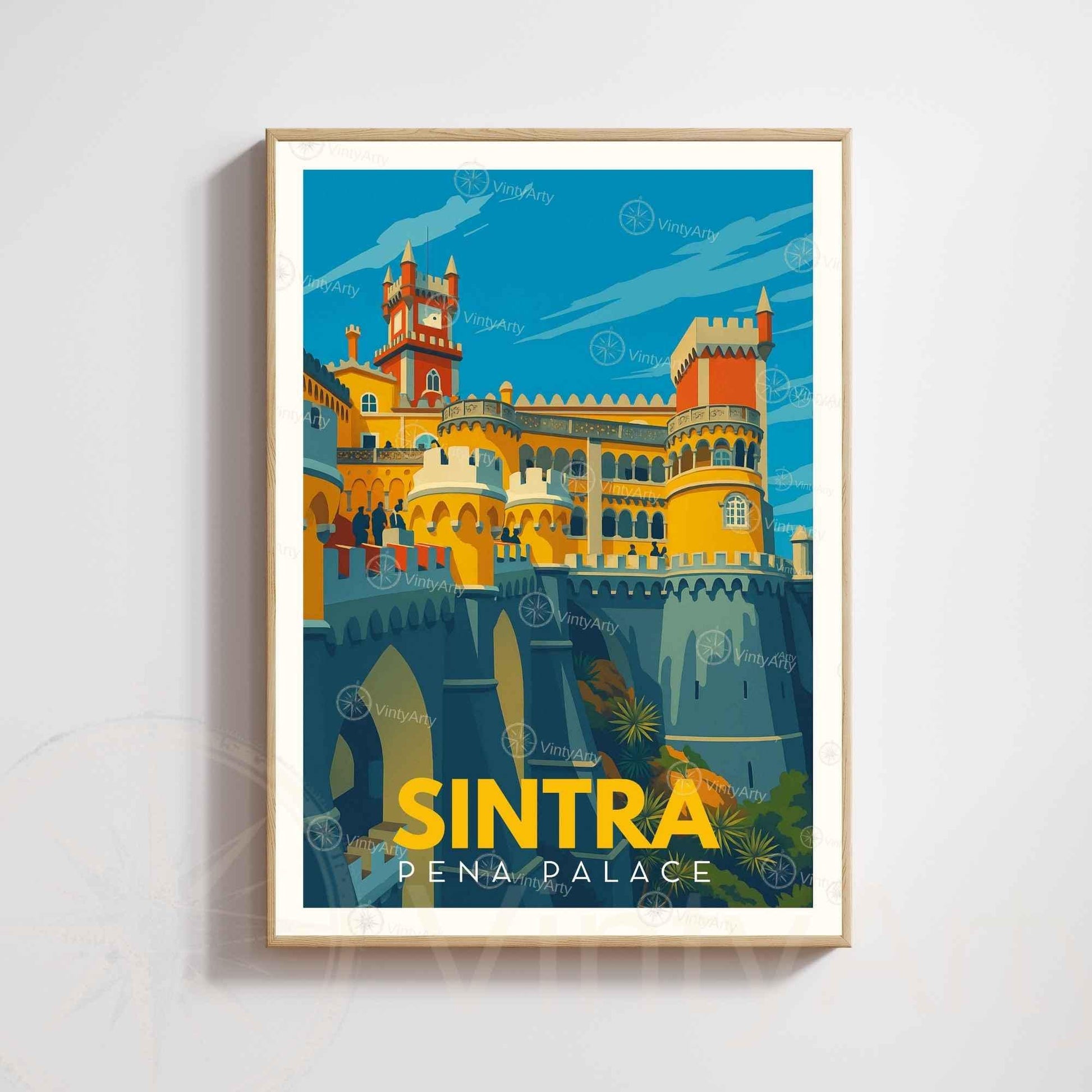 Affiche vintage du Palais de Pena à Sintra, Portugal, par VintyArty, décor d'art de voyage et de souvenirs.